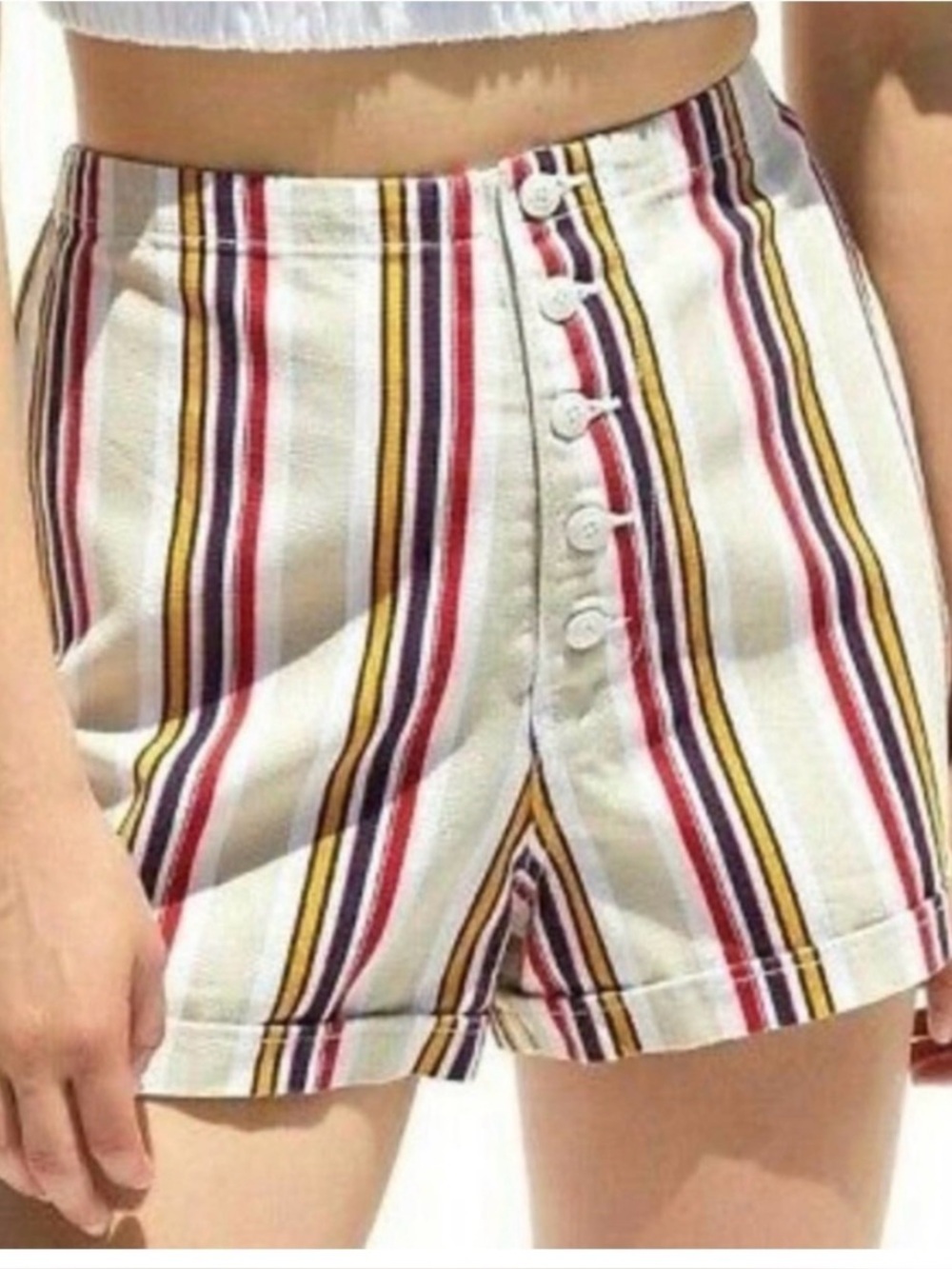 Urban Outfitters Molly striped denim high-waisted shorts button front 2